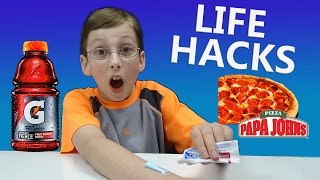 5 life hacks you should try! the involve papa johns, gatorade,
toothpaste, marshmallows, and glue. check out video! don't forget to
subscribe: http...