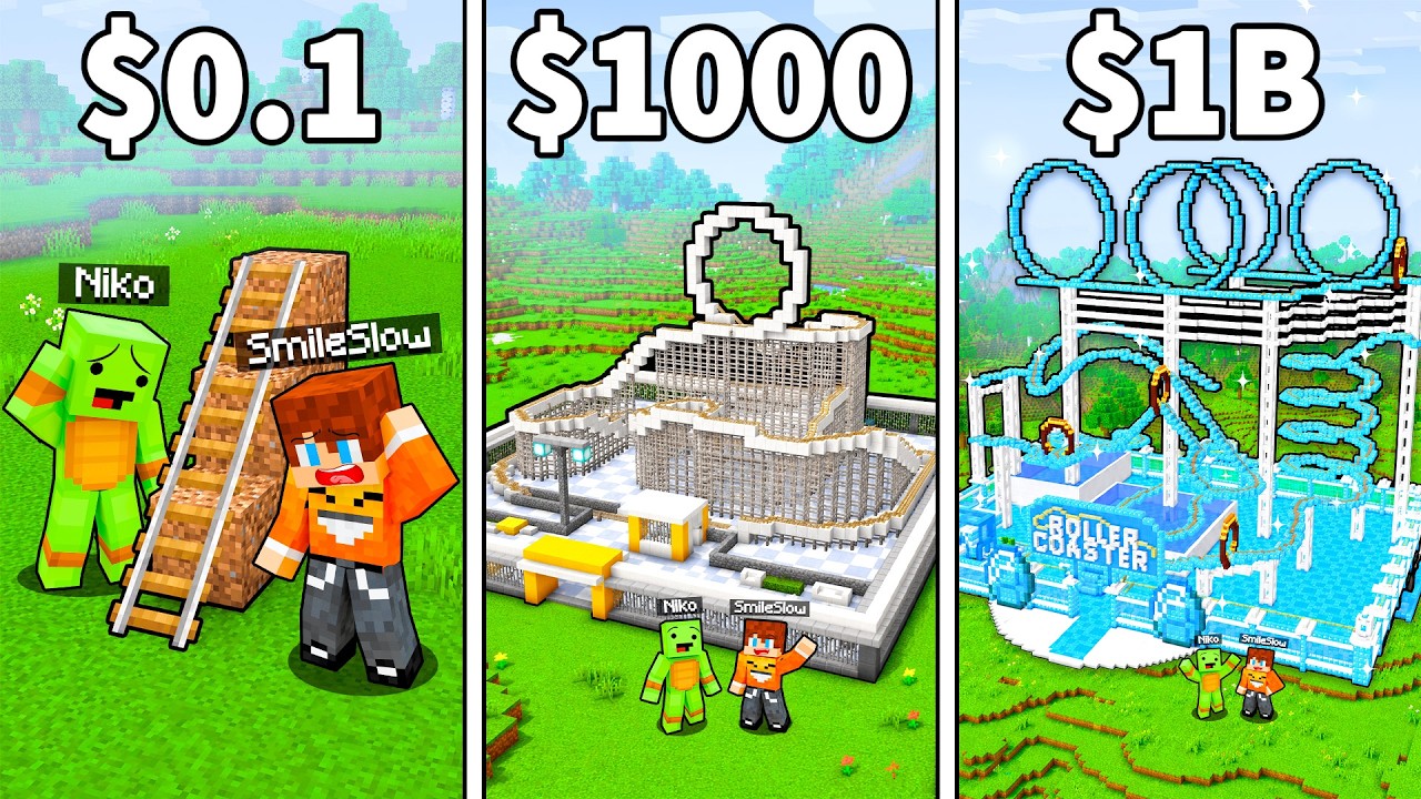 ROLLERCOASTER ZA 1$ vs ROLLECOASTER za 1,000,000$ w Minecraft!