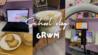 GRWM , school vlog | روتيني الصباحي للمدرسة ، عناية بالبشرة ، فطور، و غيره ??‍♀️☕️☀️