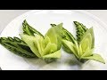 How to make cucumber flower and leaf carving garnish - Cucumber vegetable carving designs