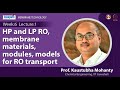 Lec 16: HP and LP RO, membrane materials, modules, models for RO transport