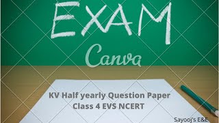 KV Half yearly Question Paper Class 4 EVS NCERT