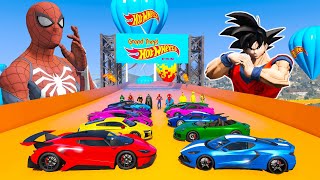 HOMEM-ARANHA, GOKU e HERÓIS com CARROS NA PISTA HOTWHEELS - GTA V