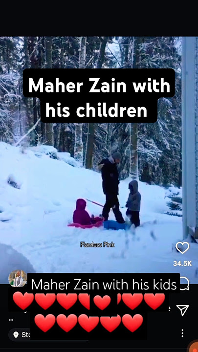 Maher Zain playing with his kids Aya Zain & Abdullah Zain in snow #maherzain #maherzainkids