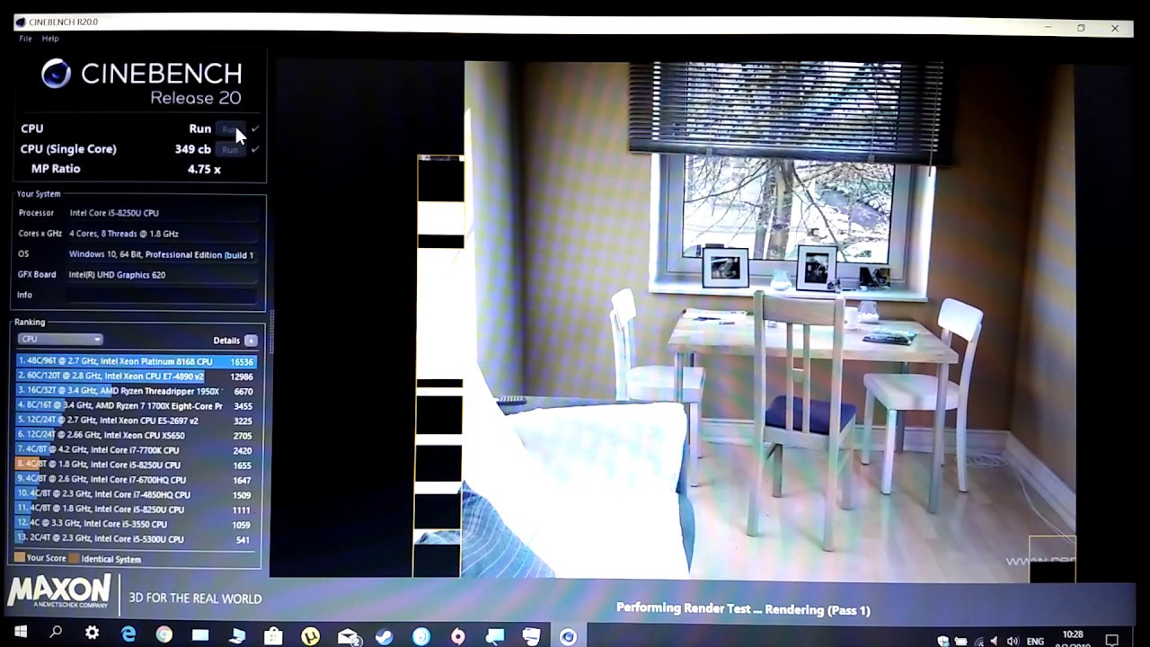 CINEBENCH R20 Asus Vivobook X542UAR Intel I5-8250U