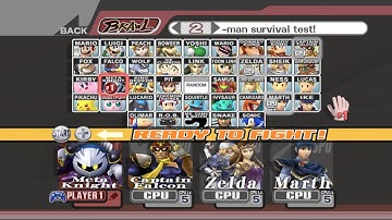 Meta Knight VS C Falcon VS Zelda VS Marth | 2 Lifes | Super Smash Bros Brawl Fight 189