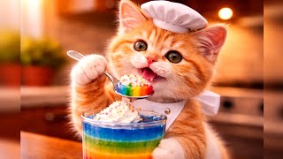 Chef Cat Milo Makes Rainbow Jelly Cupswait For The Jiggle