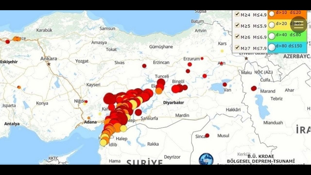 Карта землетрясений в турции