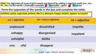 Grade 8 English Vocabulary Round up Module 8