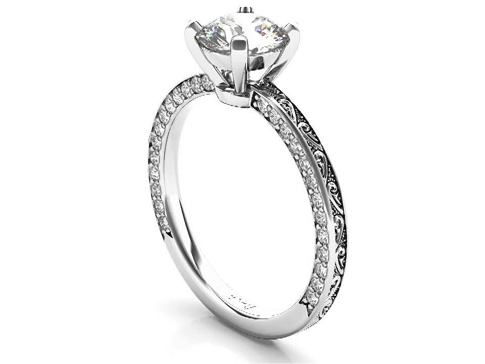 Round Hand Engraved Micro Pavé Signature Diamond Engagement Ring