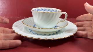 Mintons China Blue Cheviot S451 Teacup Trio