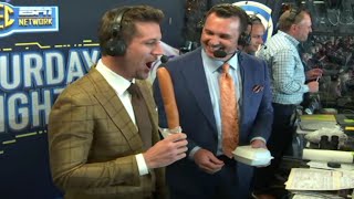 announcers eat food for 2 minutes straight on live tv