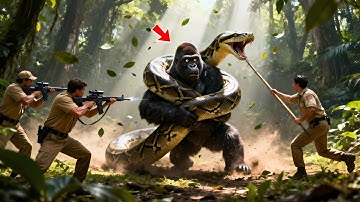 A Heroic Rescue Team Battles a Giant Python Attacking a Gorilla 🦍🐍