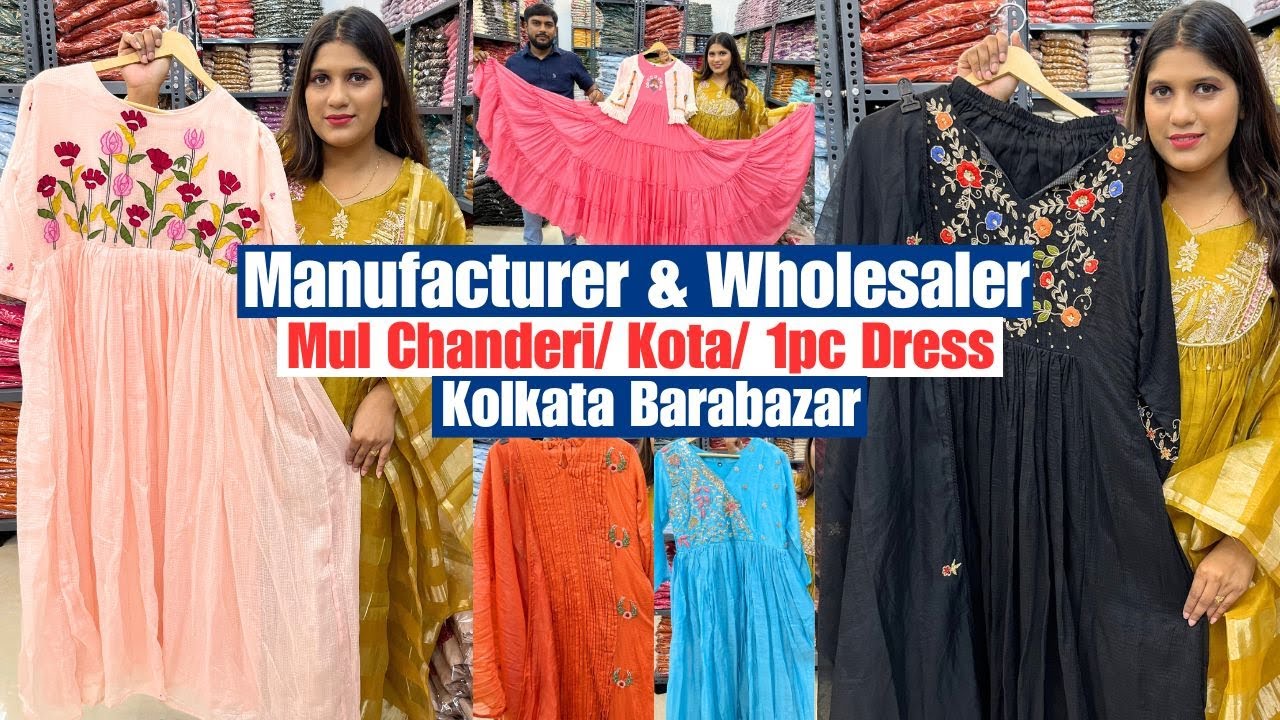 Mul Chanderi/ Kota 1pc Dress With Zardosi Work Kurti Manufacturer & Wholesaler Kolkata Barabazar
