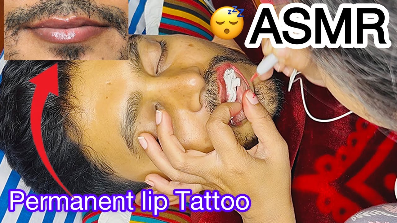 ASMR PERMANENT LIP TATTOO 👄 ON MY HUSBAND  LIPS 💋 