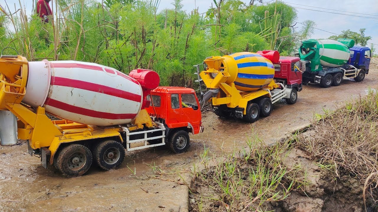 Proses Pengecoran Jalan Mobil Truk Molen Cor Mixer Ngecor Jembatan Fuso Hino Isuzu Giga, Mobil Beton