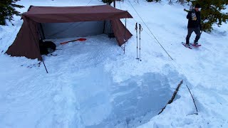 Hot Tent Camping In Deep Snow | Wood Stove Fajitas