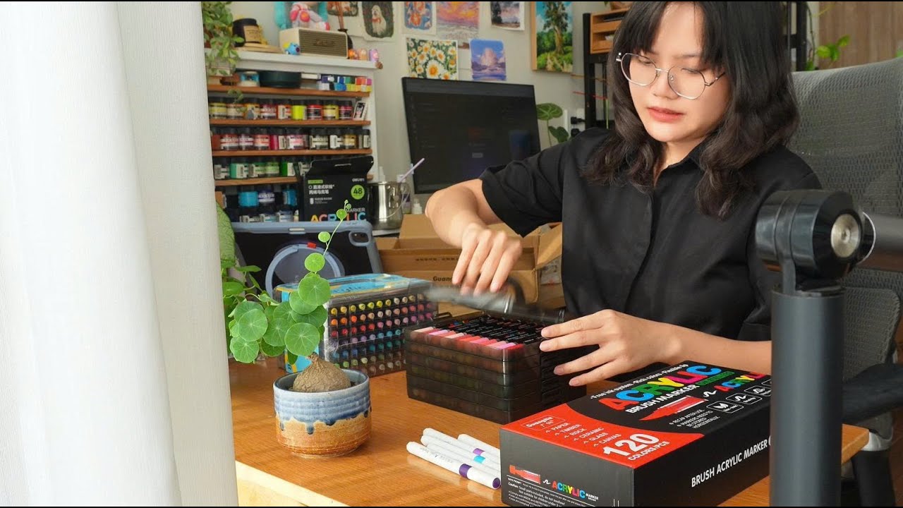 Unbox 3 Hộp Acrylic Marker Cùng Lúc 🎨 | Swatch Thử Bộ Guangna 120 Màu