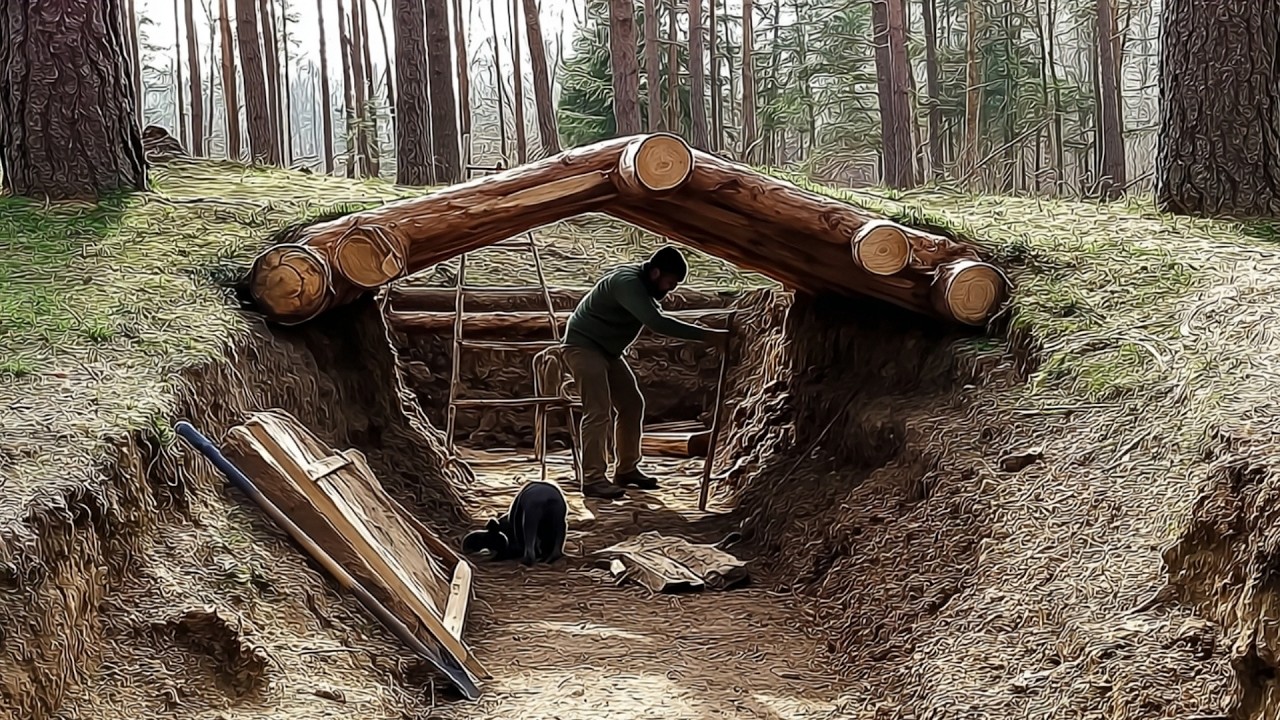 Мужчина строит скрытую ПОДЗЕМНУЮ ХИЖИНУ глубоко в лесу | От начала до конца от @lesnoy