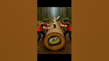 rescue giant python in wood trunk #animals #funny #shorts #ai #snake