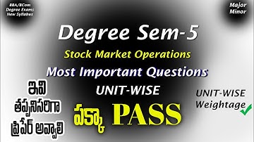 Degree Semester 5 - Stock Market Operations Most Important Questions UNIT-WISE Degree Exams 2025