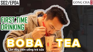 FIRST TIME Trying BOBA TEA (GONGCHA TEA) | REACTION - IS IT GOOD? | AMWF VLog