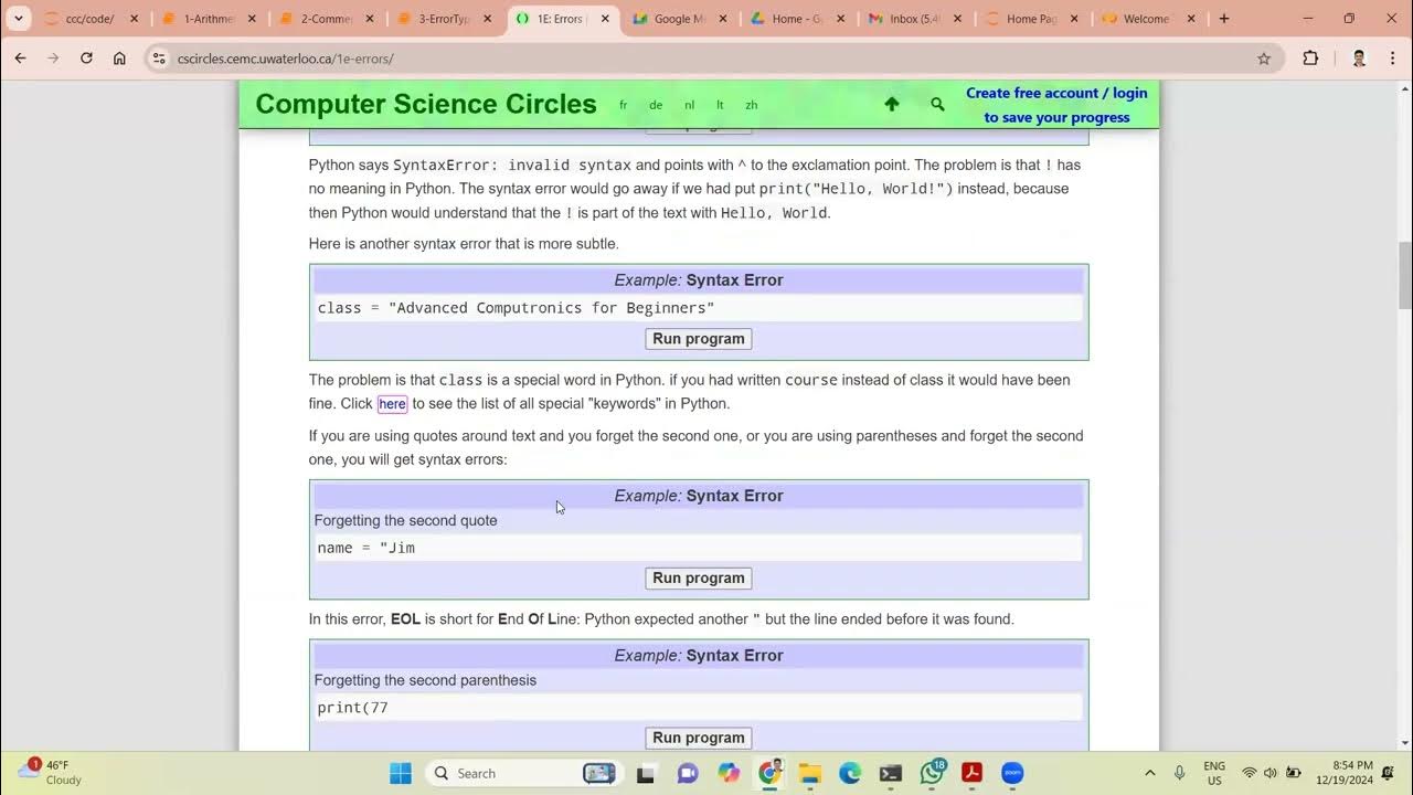 Syntax Error, Runtime Error, logical Error and Assignment discussion ...