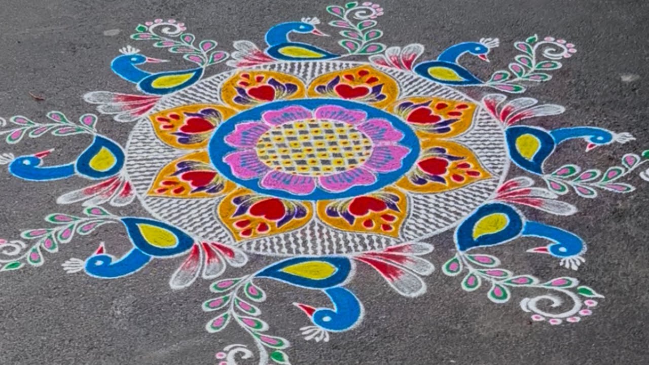 மயில் ரங்கோலி#peacock rangoli#big rangoli#beautiful rangoli#rangoli#muggulu#ytvideo#trending#art#
