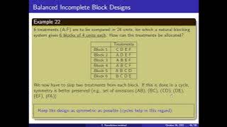 Experiment Design 11. Balanced Incomplete Block Designs (BIBD, deeper)