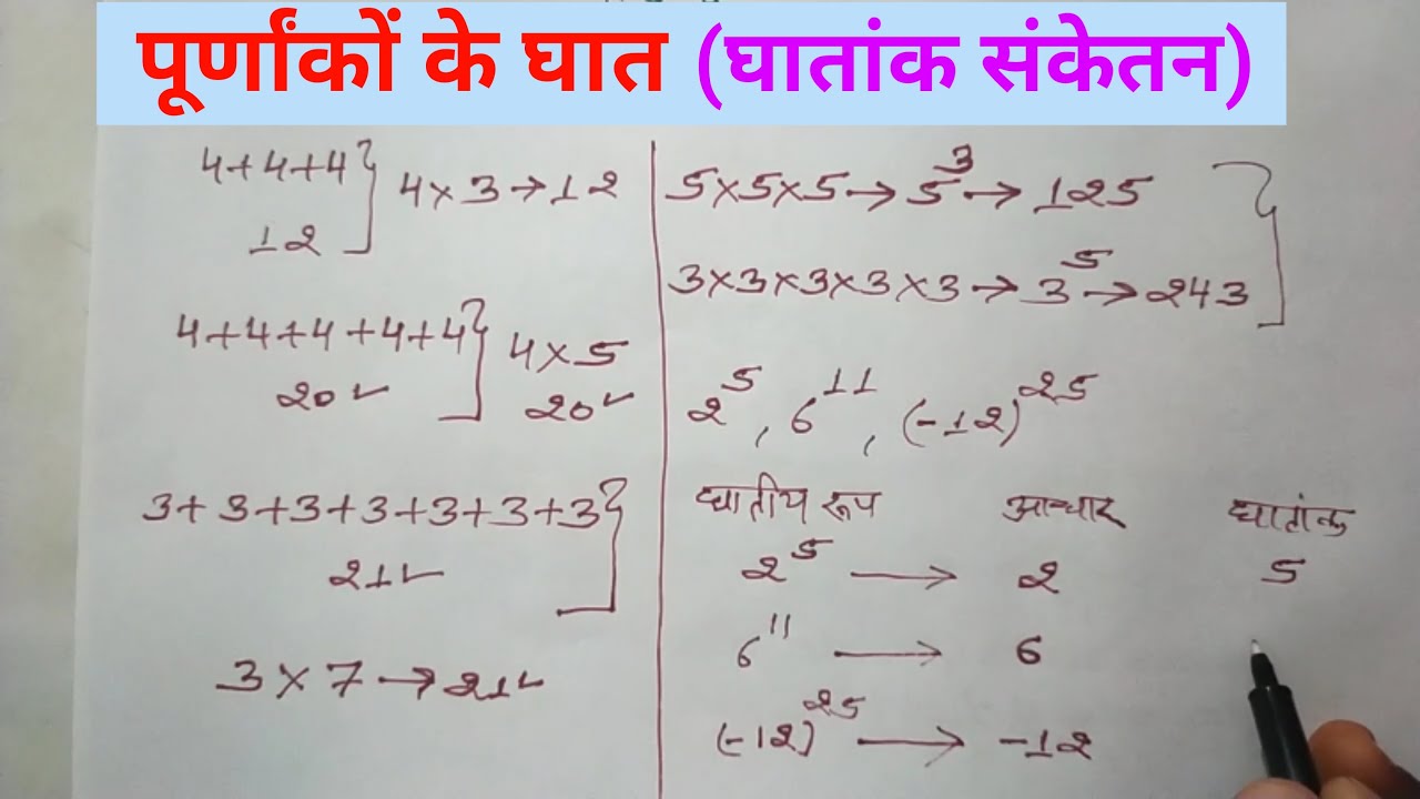 Purnank Math Question पूर्णांकों के घात । घातांक संकेतन । Purnank Ka Jod । Purnank Ka Guna ...