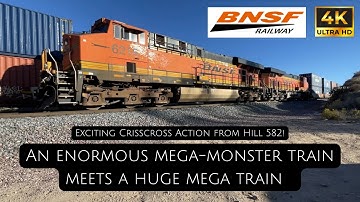Enormous Mega-Monster Train Meets a Huge Mega Train. Exciting Crisscross Action from Hill 582!
