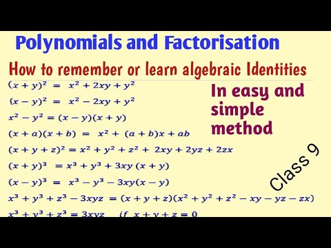 How to remember algebraic Identities/ Polynomials and Factorisation ...