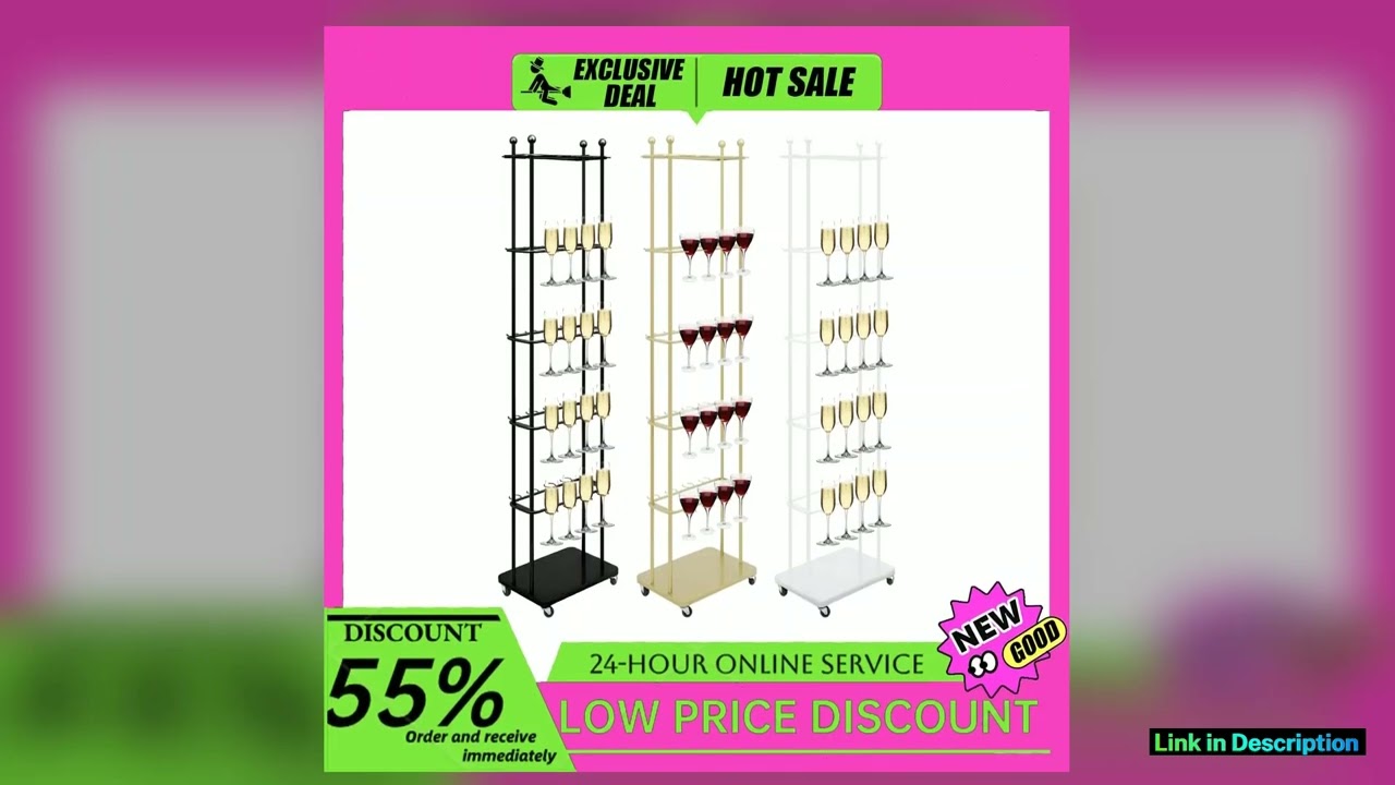 5Tier Champagne Holder Rolling Wine Glass Stemware Rack 40Capacity Iron Baking Paint for