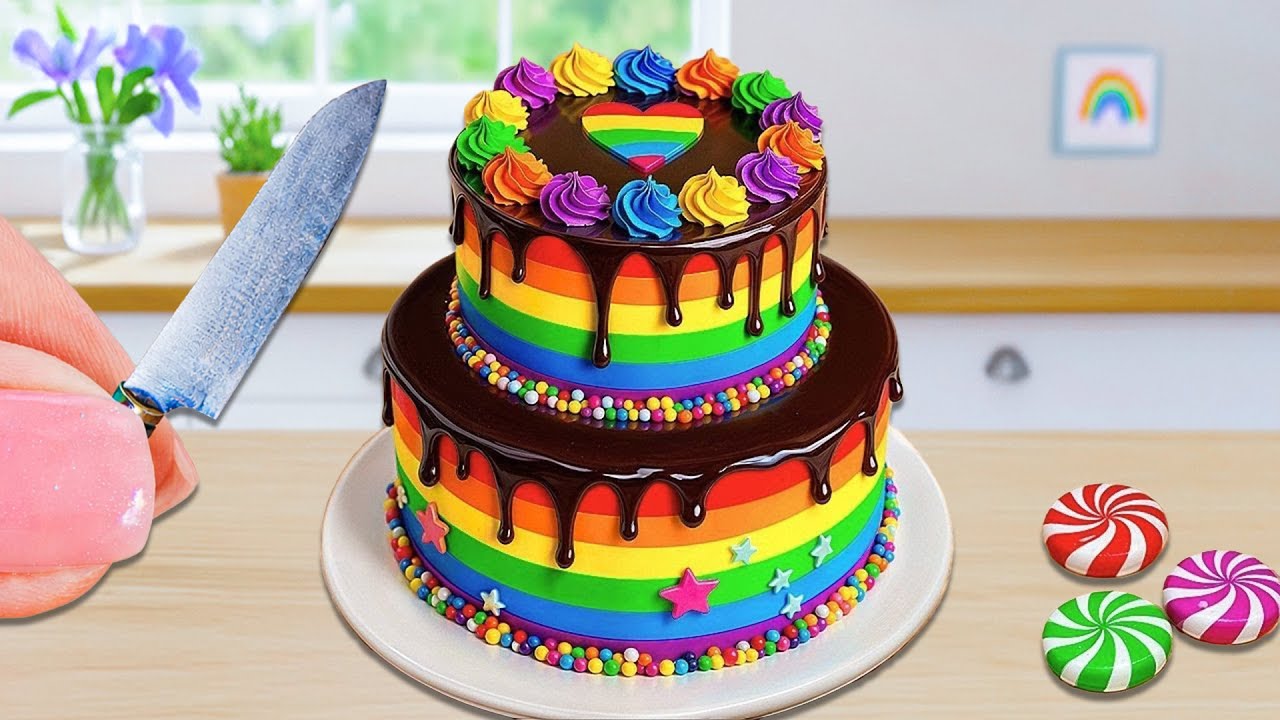 How to Make Rainbow KitKat Cake - Satisfying Mini Dessert DIY | Mini Cake ASMR