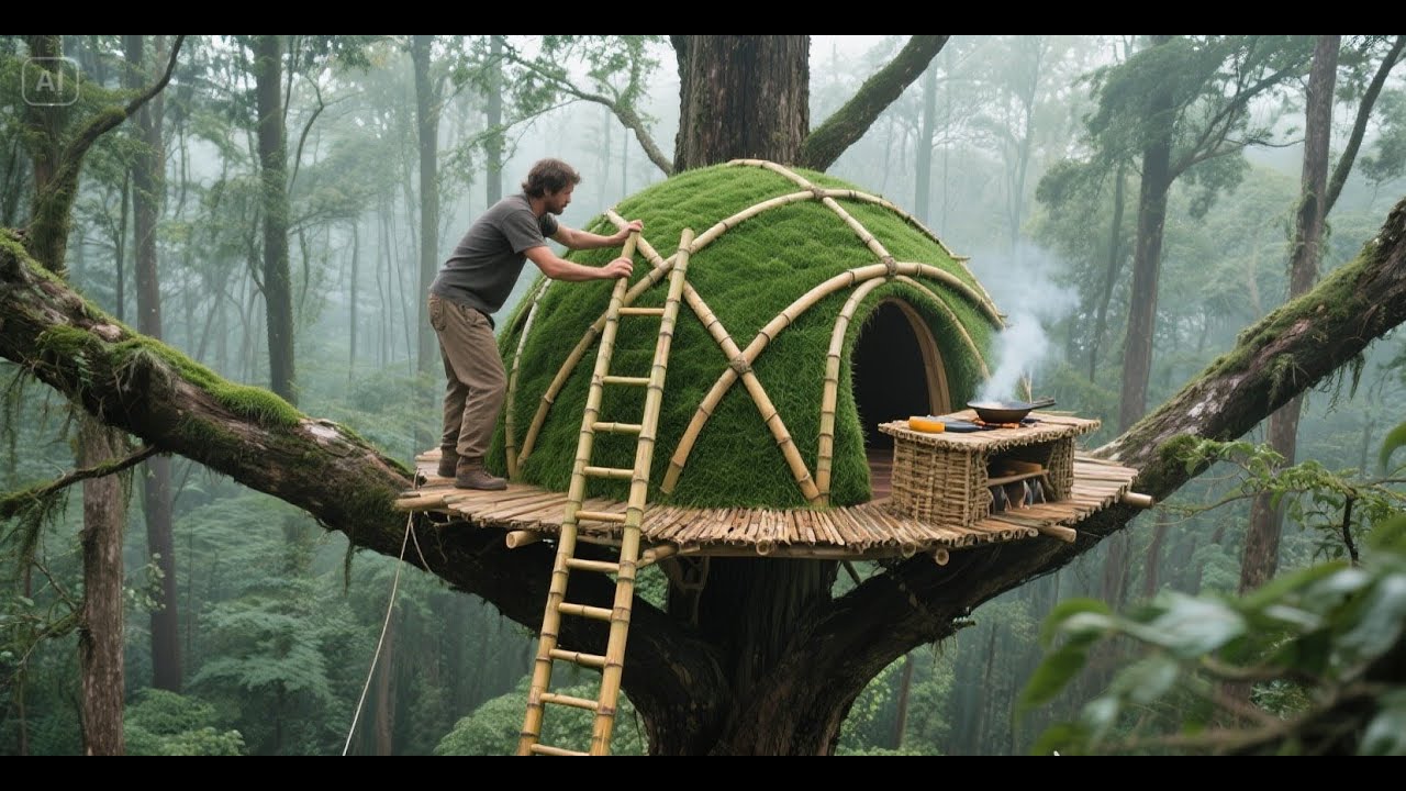 A Suspended Forest Nest I Built Between Two Vertical Trees