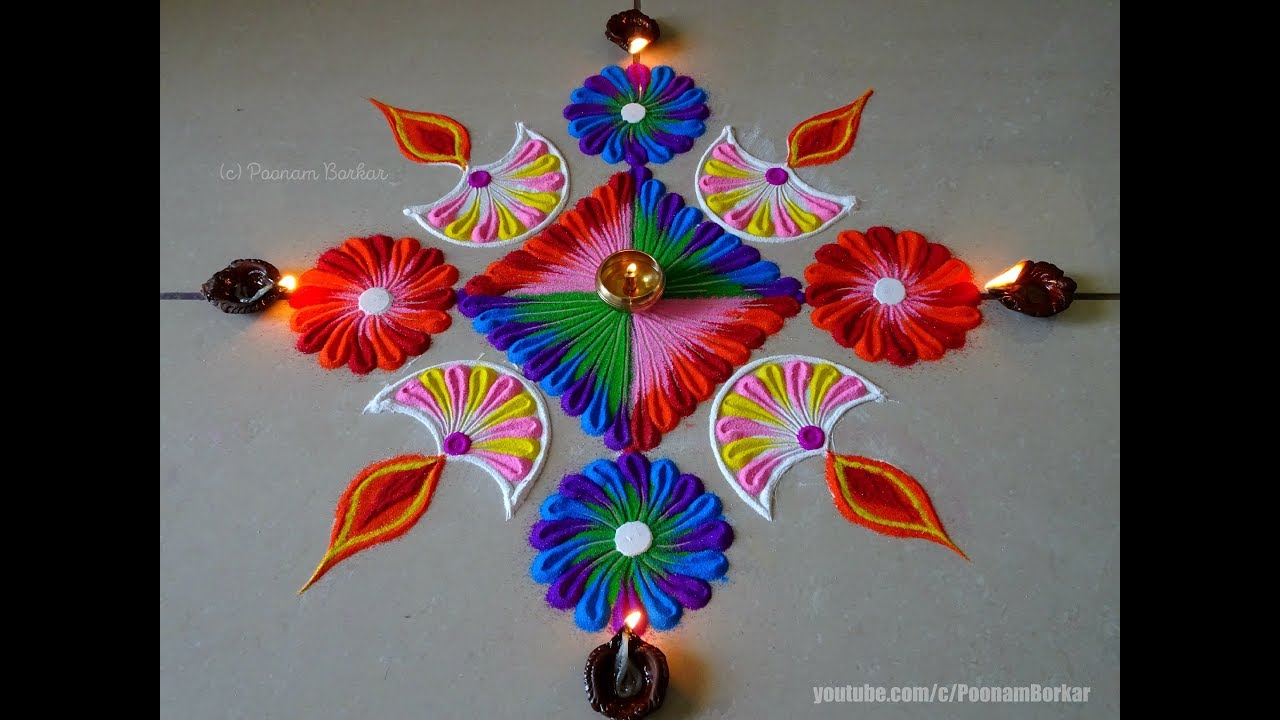 Very easy and special diya rangoli for diwali | Easy rangoli ...