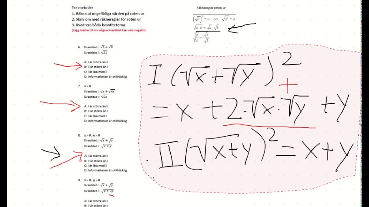 Högskoleprovet - KVA Jämföra kvadratrötter