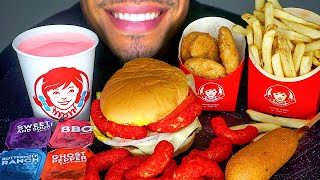 ASMR WENDY'S MUKBANG HOT CHEETOS NUGGETS CHEESEBURGER CORN DOG FROSTY FRIES JERRY EATING SHOW