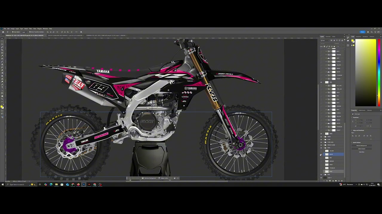 YAMAHA YZF 450 2025 Motocross PSD Mockup 3 VIEW (REAR,SIDE,FRONT)–1-Click Smart Object Customization