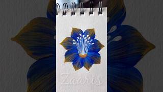 💙🫶💯Gorgeous BLUE GOLD flower painting using acrylic paints in matte and metallic 🥰💙👌 #shorts