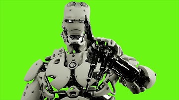 Robot android presses the keys. Realistic looped motion on green screen background. 4K.