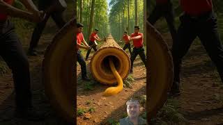 Rescue the lion and the lion cubs in the huge log #animals #funny #shorts #rescue