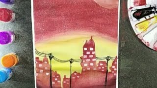 How to paint building at night easy with poster colour