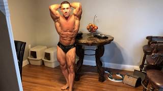Posing 9 days out classic physique Coach Greg Doucette 5.5% bodyfat bodybuilding flexing