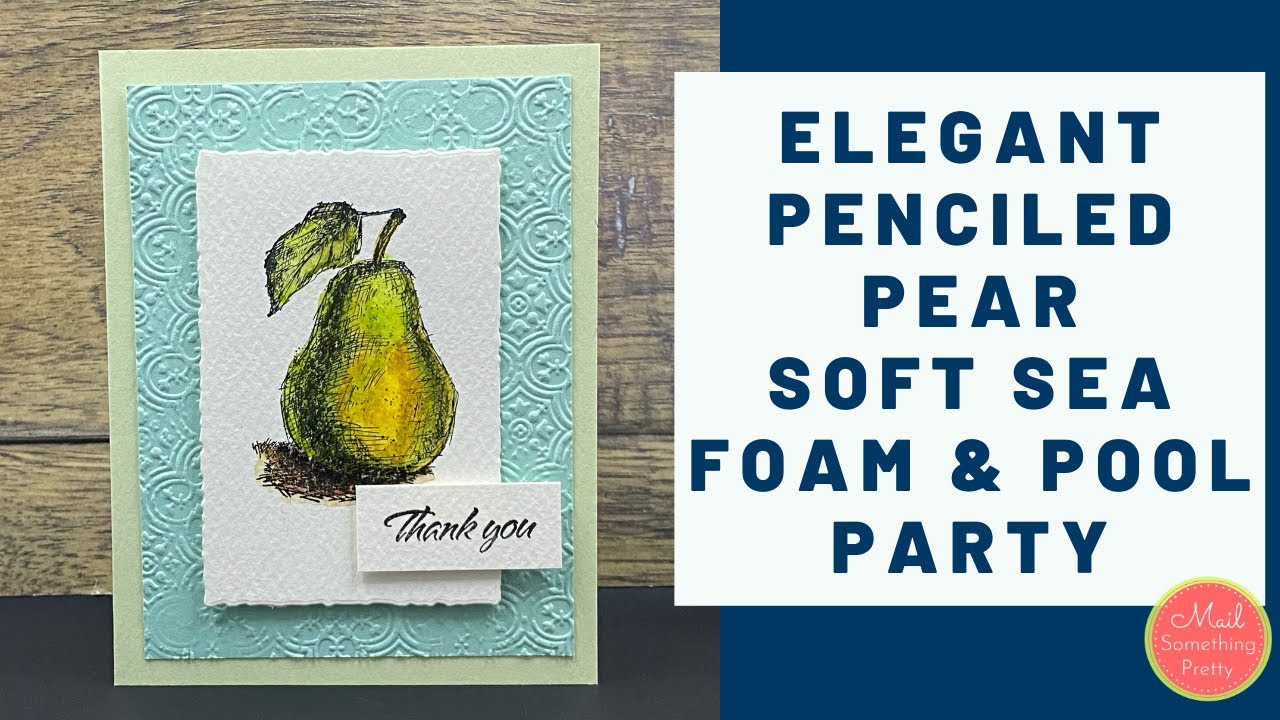 Elegant Watercolored Penciled Pear with Soft Sea Foam & Pool Party
