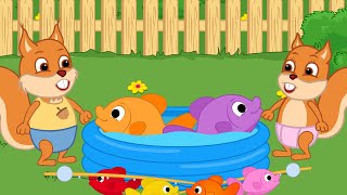 Bridie Squirrel in English  Swimming with Fish Cartoon for Kids