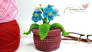 กระถางดอกไม้โครเชต์ || How to Crochet Mini ดอก forget me not ในกระถาง || โครเชต์ อย่าลืมฉัน