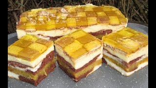 chessboard cake with apples and pudding