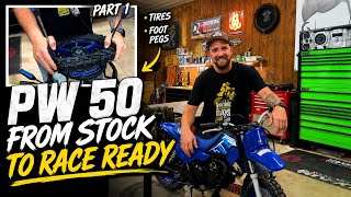 Stock PW 50 into a race bike. Tires & foot pegs, Part 1