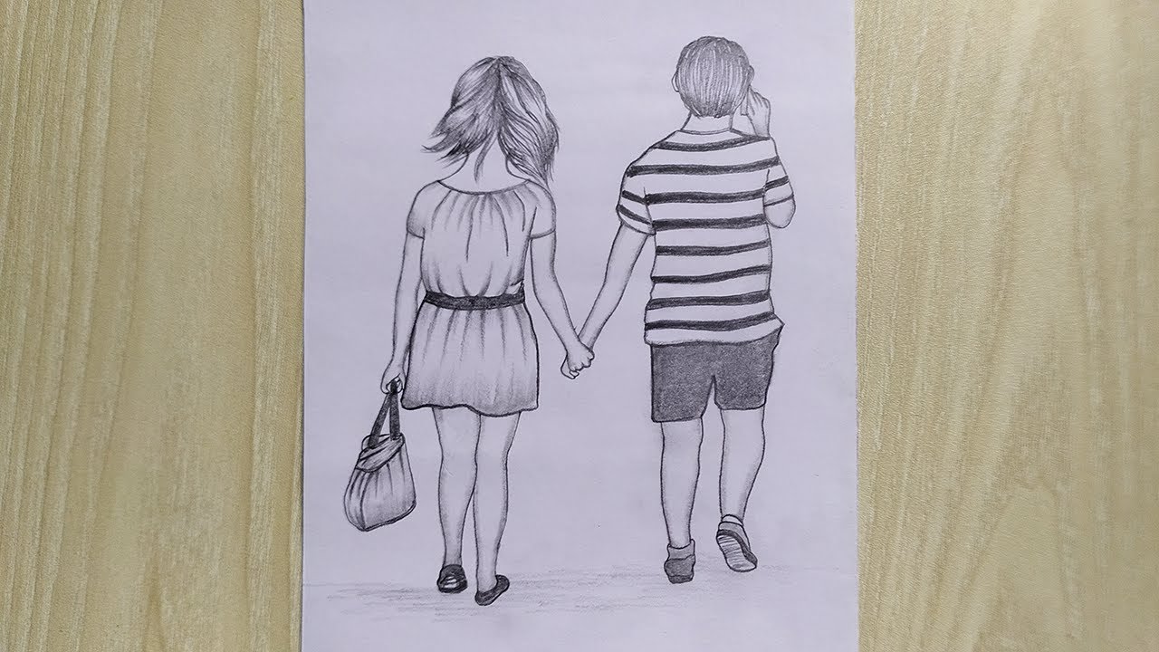 Boy And Girl Holding Hands Together Easy Drawing For Beginners Step By Step Youtube